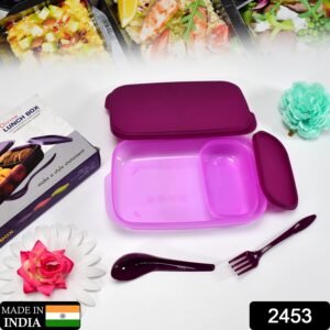 2453 Unbreakable Divine Leak Proof Plastic Lunch Box Food Grade Plastic BPA-Free 2 Containers with Spoon
