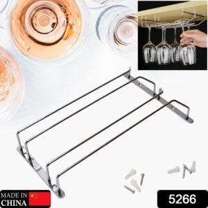 5266 Wine Glass Holder Hanging Drinking Glasses Stemware Rack Under Cabinet Storage Organizer Double Row For Baar & cafes Use