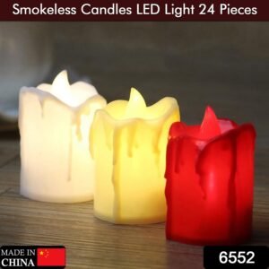 6552 Multicolor Flameless Melted Design Candles for Decoration (Set of 24pc)