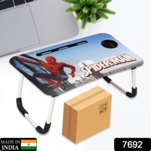 7692 Foldable Laptop Spiderman Printed Table for Adults , Portable Study Table for Kids, Work from Home Lapdesk with Tablet Holder and Cupholder Table