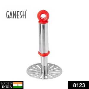 8123 Ganesh Potato/Pav Bhaji Masher with Plastic Handle, Silver & Plastic - Oval Pav Masher, Potato 1-Piece, Smasher Handle, Multicolor