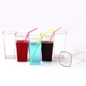 4973 Unbreakable Stylish Transparent Square Design Water/Juice/Beer/Wine Tumbler Plastic Glass Set ( 300 ML, Pack of 6)
