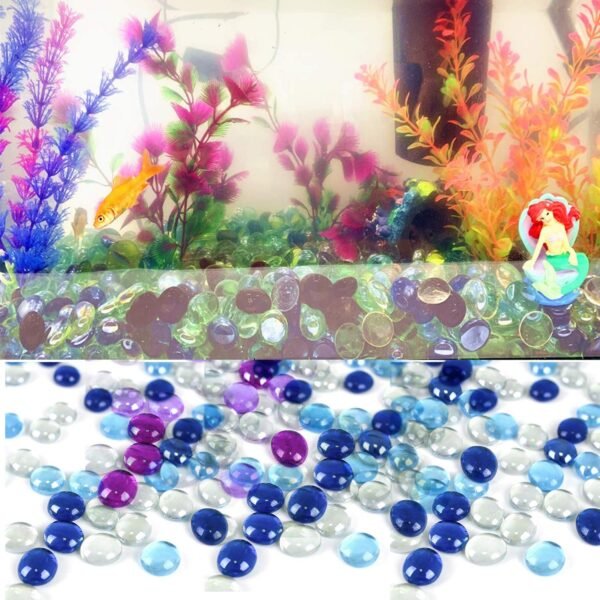 4980 Glass Gem Stone, Flat Round Marbles Pebbles for Vase Fillers, Attractive pebbles for Aquarium Fish Tank. (Approx - 45 Gem stones)