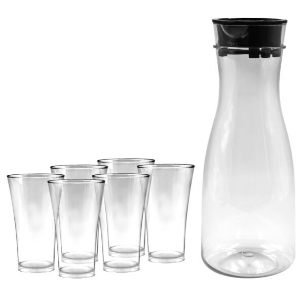 0076_Transparent Unbreakable Water Juicy Jug and 6 Pcs. Glass Combo Set for Dining Table Office Restaurant Pitcher