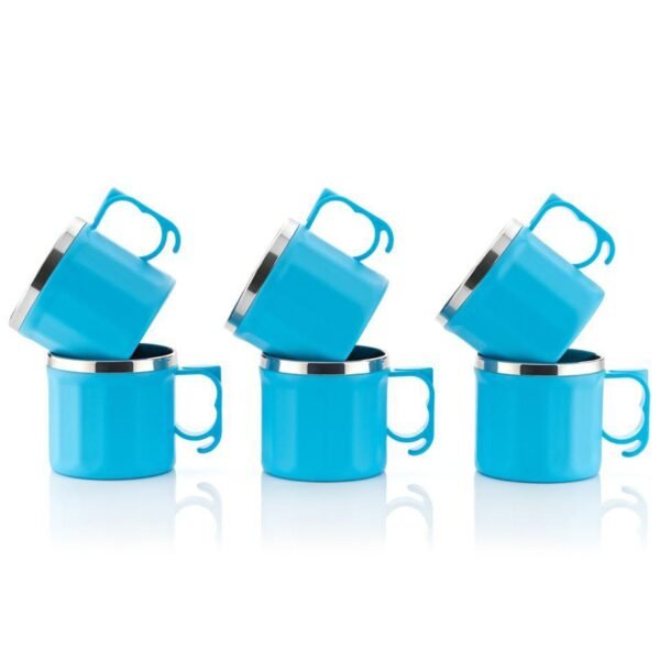 5308  Plastic Steel Cups Premium Cup For Coffee Tea Cocoa, Camping Mugs with Handle, Portable & Easy Clean ( 6 pcs Set )