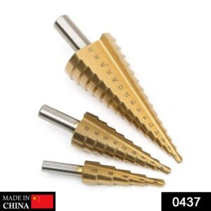 0437 -3X Large HSS Steel Step Cone Drill Titanium Bit Set Hole Cutter (4-32, 4-20, 4-12mm)