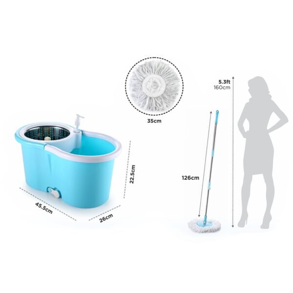 8704 Steel Spinner Bucket Mop 360 Degree Self Spin Wringing with 2 Absorbers for Home and Office Floor Cleaning Mops Set