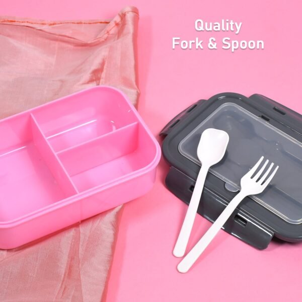 2809b LUNCH BOX 3 COMPARTMENT PLASTIC LINER LUNCH CONTAINER, PORTABLE TABLEWARE SET FOR OFFICE , SCHOOL & HOME USE