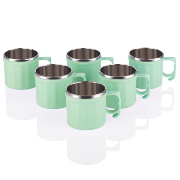5308  Plastic Steel Cups Premium Cup For Coffee Tea Cocoa, Camping Mugs with Handle, Portable & Easy Clean ( 6 pcs Set )
