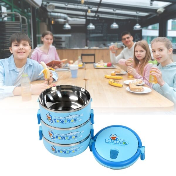 2872A 3 Layer Doraemon Lunch Box Tiffin High Quality Steel Lunch Box  3 Layer Tiffin For School ,Office & Traveling Use