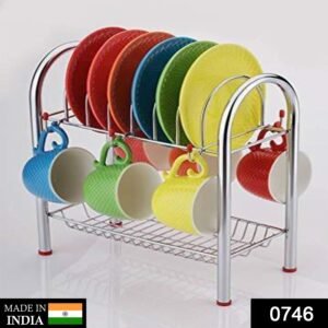 0746_Stainless Steel 2 Layer Plate & Bowl Stand Kitchen Utensil Rack/Cutlery Stand