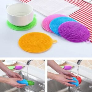 1344A Cleaning Supplies Sponges Silicone Scrubber for Kitchen Non Stick Dishwashing & Baby Care Sponge Brush Household Health Tool( Pack of 5pc).