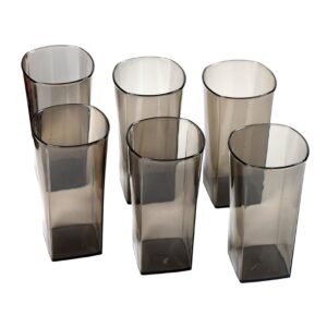 4974 Unbreakable Stylish Transparent Square Design Water/Juice/Beer/Wine Tumbler Plastic Glass Set ( 300 ML, Pack of 6) ( Black )