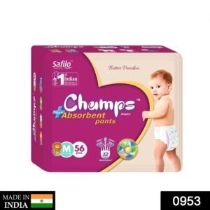 0953 Premium Champs High Absorbent Pant Style Diaper Medium Size, 56 Pieces (953_Medium_56) Champs