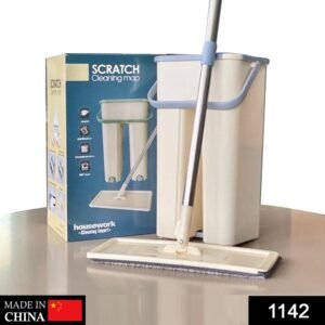 1142 Scratch Cleaning Mop with 2 in 1 Self Clean Wash Dry Hands Free Flat Mop (Moq :-24)