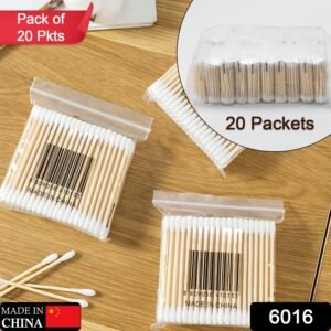 6016 Cotton Swabs Bamboo with Wooden Handles for Makeup Clean Care Ear Cleaning Wound Care Cosmetic Tool Double Head Biodegradable Eco Friendly (pack of 20)