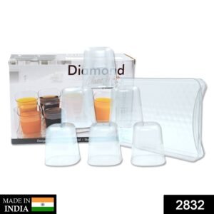 2832 6pc Glasses Set With tray Stylish Transparent Water Glass/Juice Glass/Beer Glass/Wine Glass Plastic Glass Set