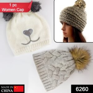 6260 Mix Design Winter cap for Women Warm Thick Cotton Lining Skull Cap Warm Cap Outdoor Sports Hat for Ladies