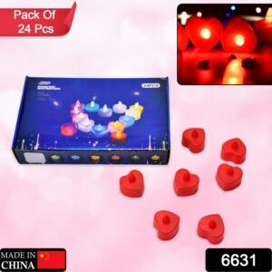 6631 Flameless Candles LED Heart Shape Tea Light Candles Multi Color Electrical Diya Candles Battery Operated Fake Candles for Gift/Home Decoration Diwali Navratri Lighting (Pack of 24)