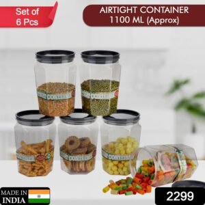 2299 Air Tight Kitchen Storage Container for Rice | Dal | Atta, BPA-Free, Flour | Cereals | Snacks | Stackable | Modular, Round. (Approx - 1100Ml, Set of 6pcs)