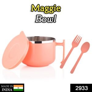 2933 Maggie Bowl with Lid and Handle, Soup Bowls for Easy Perfect Breakfast Cereals, Fruits, Ramen, Beverages,Essentials, Dishwasher Safe Double Layer