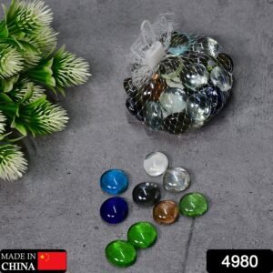 4980 Glass Gem Stone, Flat Round Marbles Pebbles for Vase Fillers, Attractive pebbles for Aquarium Fish Tank. (Approx - 45 Gem stones)