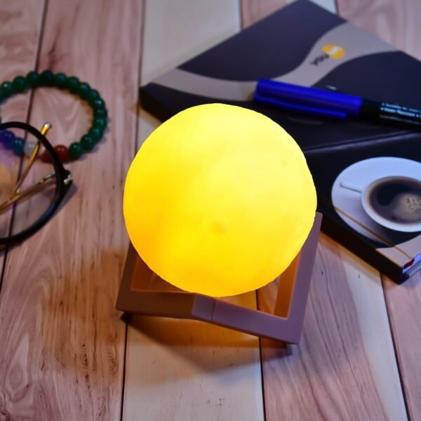 6273 Moon Night Lamp Yellow Color with Wooden Stand Night Lamp for Bedroom