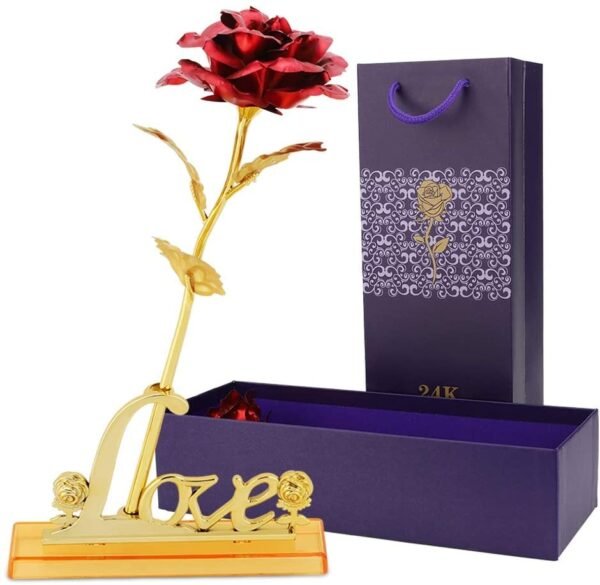 4809 24k Gold Rose,Gold Foil Plated Rose with LOVE Stand and Gift Box for Anniversary,Birthday,Wedding,Thanks giving